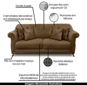 Sofá Decorativo 160cm 2 Lugares com 4 Almofadas Armstrong Suede Caramelo G63 - Gran Belo