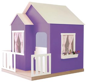 Casinha de Brinquedo Artesanal Janela Lateral Versátil com Cortinas MDF Roxo/Branco L12 - Gran Belo