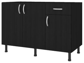 Balcão Viena Cozinha Para Pia 120cm 3 Portas 1 Gaveta Preto