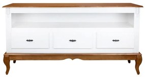 Rack 03 Gavetas Branco com Nicho e Pés Luis XV Imbuia - Wood Prime NL 44289