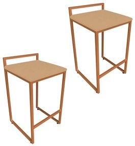 Conjunto 02 Banquetas Pietra Suede Base Cobre - Caramelo Sisal
