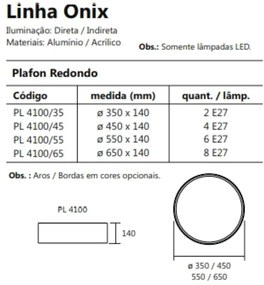 Plafon De Sobrepor Redondo Onix Ø35X14Cm 2Xe27 Aro Recuado / Metal E A... (GF-M Grafite Metálico, ORN-M - Ouro Novo Metálico)