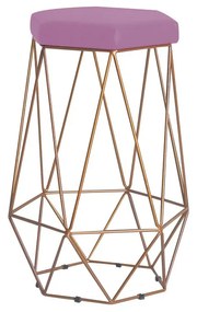 Banqueta Decorativa Rubel Base Gold Veludo Rosê G41 - Gran Belo