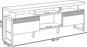 Rack Bancada Decorativo Elora MDP/MDF TV até 70 Polegadas Nichos Nature/Off White G77 - Gran Belo