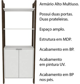Armário Alto para Escritório Home Office AZ1009 MDP Branco/Nogal G69 - Gran Belo