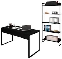 Conjunto Escritório Mesa 150 e Estante Studio Industrial Z28 Preto - M