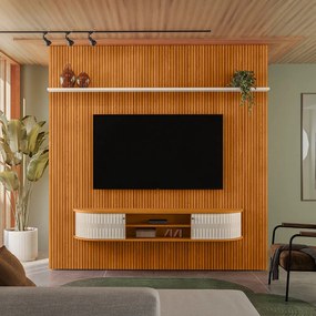 Painel TV 75 Pol 238cm Kalven e Bancada Suspensa Aurenzo Cinamomo/Off White M20 - D'Rossi