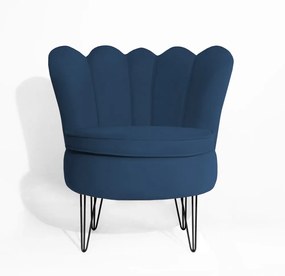 Conjunto 2 Poltrona Dália Pés Hairpin Legs Preto Veludo Azul Marinho