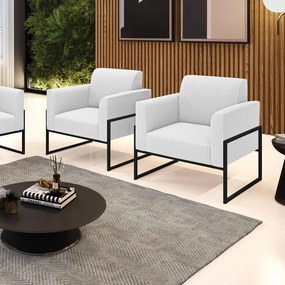 Poltrona Sala Estar Industrial Alta Preto Kit 2 Marisa Bouclê D03 - D?Rossi - Off White