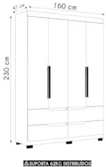 Guarda Roupa Solteiro 160cm 4 Portas Doble Off/Freijó - Albatroz