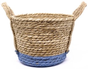 Cesto de Fibra Natural Seagrass Com Fundo Azul 20x27x27 cm - D'Rossi