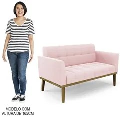 Sofá Namoradeira e 2 Poltronas Base Madeira Castanho Ana Suede Rosa Be