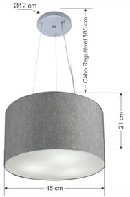 Lustre Pendente Cilíndrico Md-4185 Cúpula em Tecido 45x21cm Rustico Cinza - Bivolt