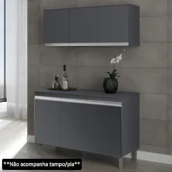 Armário Aéreo Andréia e Balcão Gabinete sem Tampo Manu 120cm Cinza - A