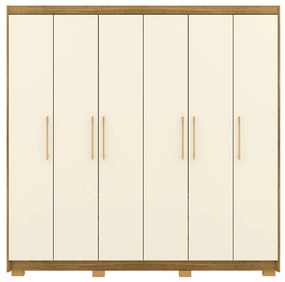 Guarda Roupa Casal Madesa 6 Portas Bater 6 Gavetas com Cabideiros Ajustáveis MDF Nature/OffWhite G98 Gran Belo