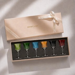 Kit 6 Taças Coloridas de Cristal Lapidado 66 p/ Licor c/ Caixa de Presente - KT06 KT06