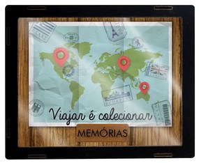 Quadro e Cofre Mapa do Mundo 23x18,5 cm - D'Rossi