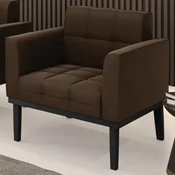Poltrona Decorativa Base Madeira Preto Ana Suede Marrom - Ibiza