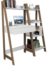 Conjunto Escritório Escrivaninha 1 Gaveta Castanho/Branco