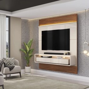 Painel Suspenso Solan TV 70" 2 Gavetas OffWhite/Freijó G18 - Gran Belo