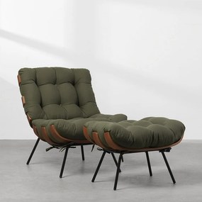 Poltrona e Puff Costela Slim Sarja Verde Oliva - Poltrona e Puff Costela Slim Sarja - Verde Oliva