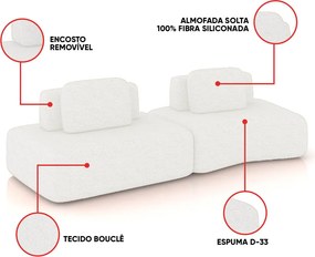 Sofá 2 Lugares Orgânico com Módulo Central e 1 Canto Berlim Bouclê Cr K01 - D'Rossi - Off White