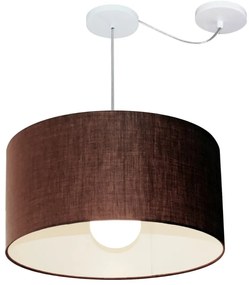 Lustre Pendente Cilíndrico Com Desvio Md-4232 Cúpula em Tecido 55x25cm Café - Bivolt
