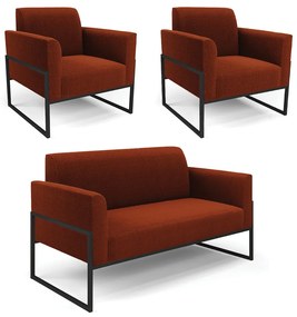 Namoradeira e 2 Poltronas Industrial Alta Preto Marisa Bouclê - Terra