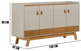 Buffet Aparador Dara 4 Portas Nature e Off White 88x160 cm L04 - D'Rossi