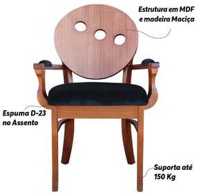 Poltrona Decorativa Sala de Jantar Teseu Madeira Maciça Poliéster Preto/Imbuia G42 - Gran Belo