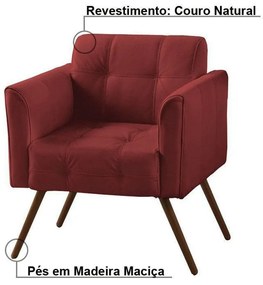 Kit 02 Poltronas Decorativa Bia Couro Vermelho G58 - Gran Belo
