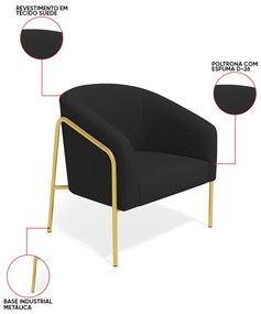 Poltrona Sala Industrial Alta Dourado Kit 2 Stella Suede D03 - D'Rossi  - Preto