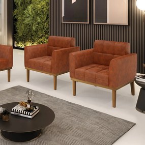 Kit 2 Poltronas Decorativas Karen Pés Fixo em Madeira Castanho Pu Nozes G19 - Gran Belo