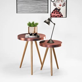 Kit 2 Mesas Decorativas Auxiliares Redondas Pés Palito Malaga Telha - Sheep Estofados - Terracota