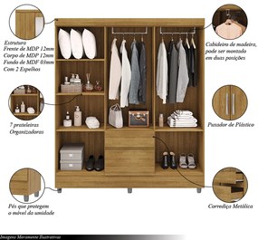 Guarda Roupa Casal Abruzzo 6 Portas de Bater 2 com Espelhos e 2 Gavetas Nature G98 - Gran Belo