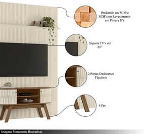 Conjunto Painel e Bancada Troia 2 Portas Deslizantes MDP Pintura UV até 65 Naturale/OffWhite G97 - Gran Belo