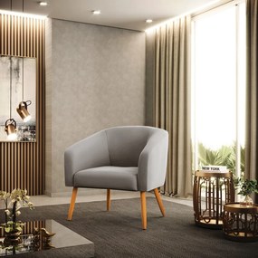 Poltrona Decorativa Pé Palito Castanho kit 2 Stella Veludo D03 - D'Rossi - Cinza