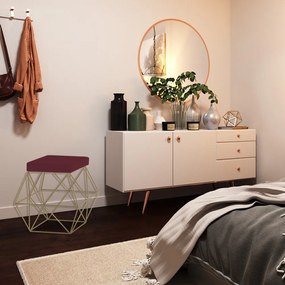 Puff Decorativo Sala de Estar Base Gold Trixie Suede Bordô G41 - Gran Belo