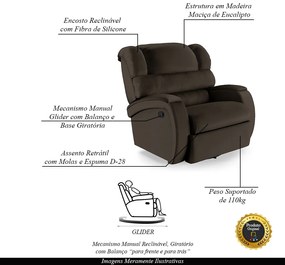 Poltrona do Papai Sala de Cinema Reclinável Kylie Glider Manual Giratória PU Marrom G23