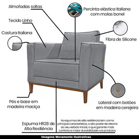 Poltrona Decorativa Pés em Madeira Tarantino Linho Cinza G63 - Gran Belo