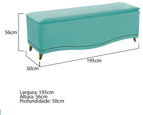 Calçadeira Estofada Yasmim 195 cm King Size Suede Azul Tiffany - ADJ Decor