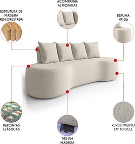 Sofá 3 Lugares Orgânico 210cm com Almofadas Benin Bouclê B03 - D'Rossi - Bege