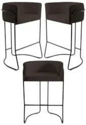 Kit 3 Banquetas Decorativas Base Aço Preto Betina C-34 Sintético Marro