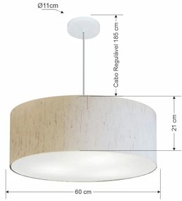 Lustre Pendente Cilíndrico Md-4079 Cúpula em Tecido 60x21cm Linho Bege - Bivolt