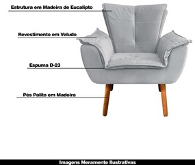 Kit 2 Poltronas Decorativas Pés Palito Charger Veludo Cinza G19 - Gran Belo