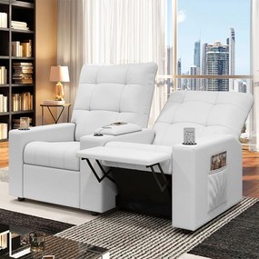Poltrona do Papai Reclinável Sala de Cinema Movie 2 Lugares Manual Baú USB PU Branco G23