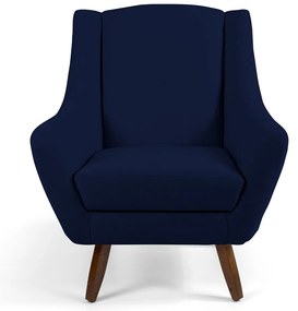 Poltrona Decorativa Sala de Estar Pés de Madeira Naomi Veludo Azul Marinho G15 - Gran Belo
