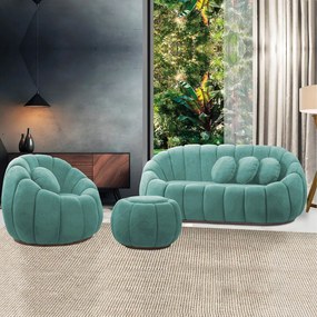 Sofá 2 Lugares com Puff e Poltrona Orgânica Fixa Cloud Bouclê E03 - D'Rossi - Azul Turquesa