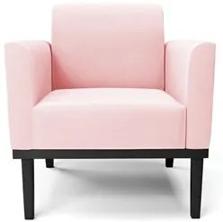 Sofá Namoradeira e 2 Poltronas Base Madeira Preto Maressa Suede Rosa B