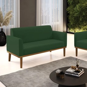 Poltrona Namoradeira Decorativa Isabella Pés Fixo em Madeira Castanho Veludo Verde Esmeralda G19 - Gran Belo